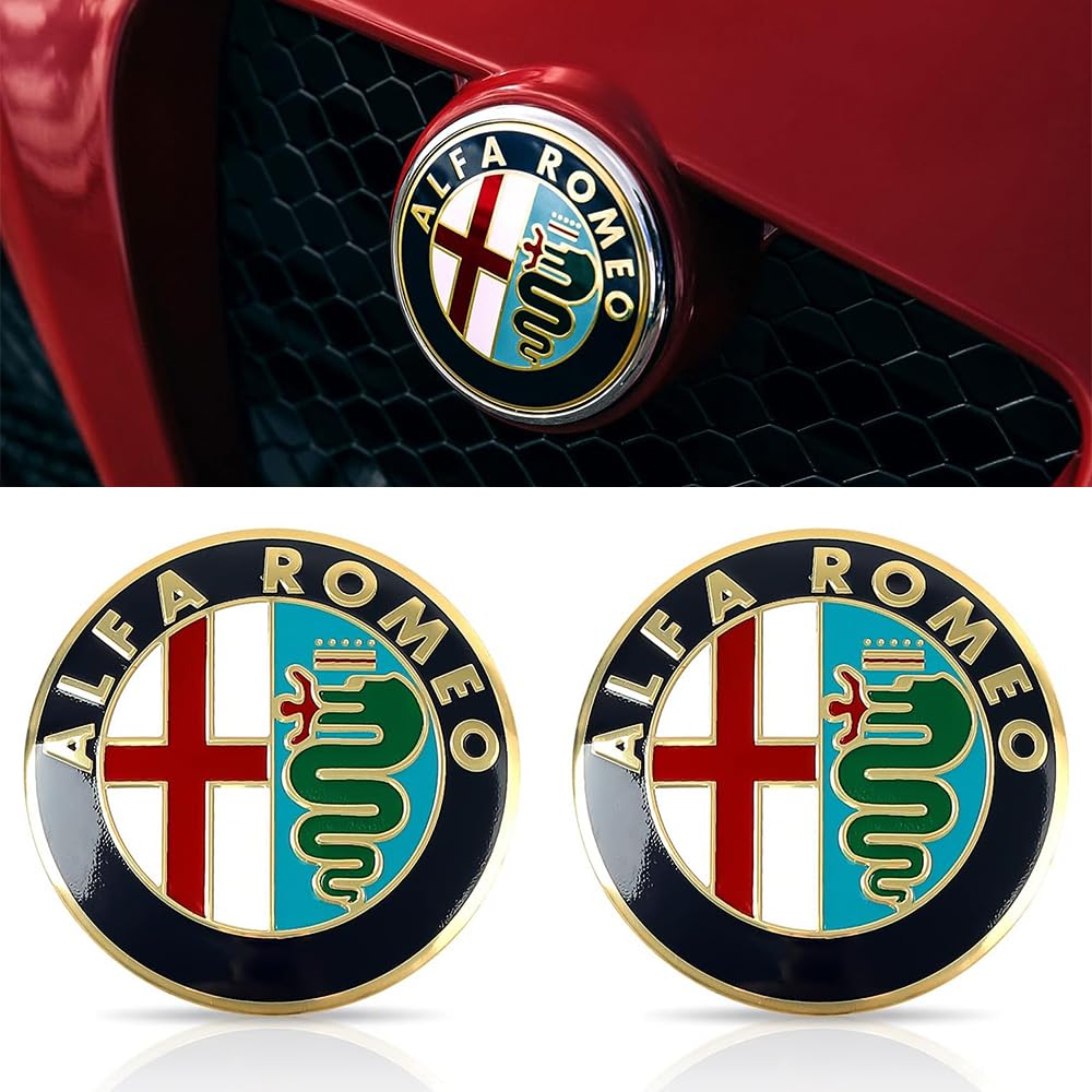 2 Psc Emblem Schwarz für Alfa Romeo Giulia Stelvio Giulietta 2017-2020,74mm Emblem Logo Aufkleber für Lenkrad Zubehör/Motorhaube Vorne und Hinten und Kofferraum Logo Key Remote Control Emblem von DADYM