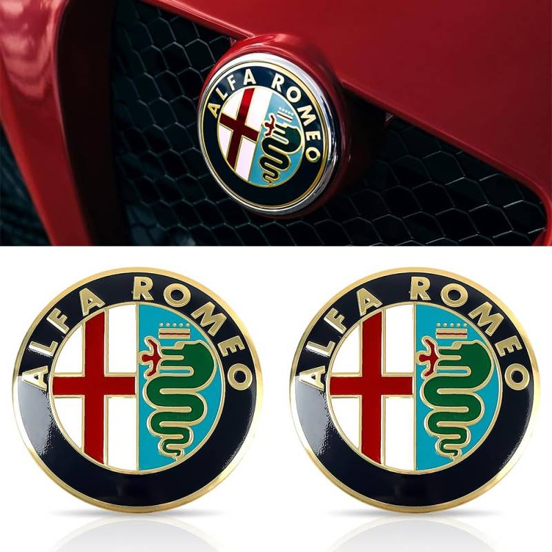 2 Psc Emblem Schwarz für Alfa Romeo Giulia Stelvio Giulietta 2017-2020,74mm Emblem Logo Aufkleber für Lenkrad Zubehör/Motorhaube Vorne und Hinten und Kofferraum Logo Key Remote Control Emblem von DADYM