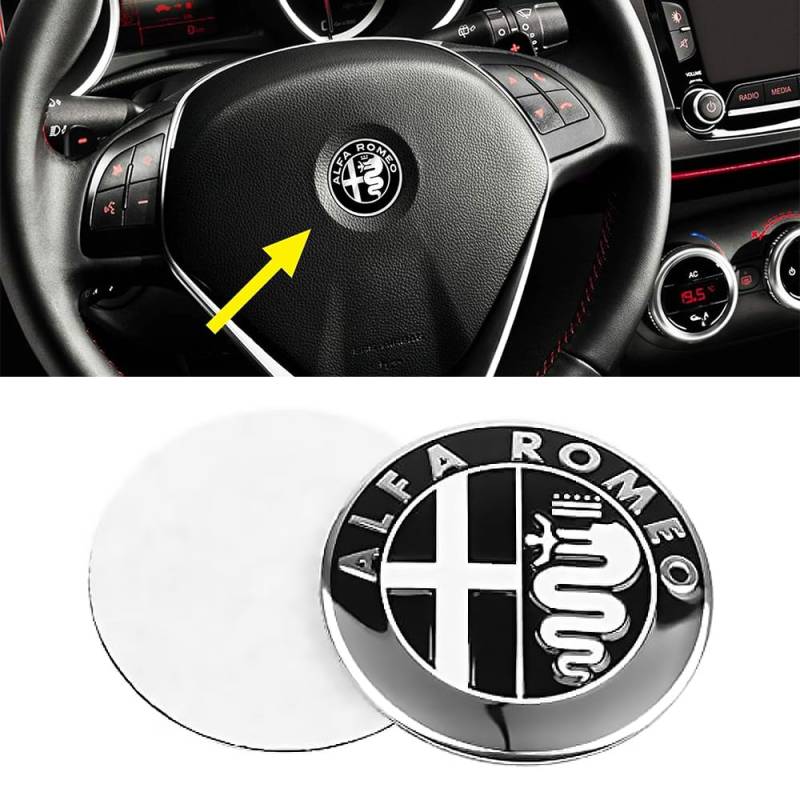 Emblem Schwarz für Alfa Romeo Giulietta Mito 147 159 156 4C Brera,40mm Emblem Logo Aufkleber für Lenkrad Zubehör/Motorhaube Vorne und Hinten und Kofferraum Logo Key Remote Control Emblem von DADYM