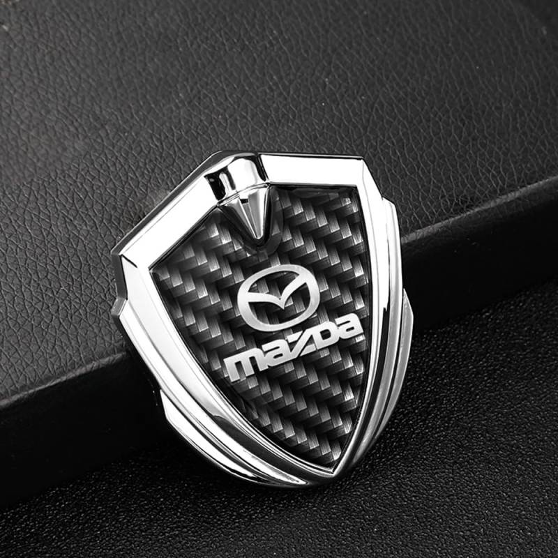 Emblem Schwarz für Mazda 2 3 5 6,6cm X 6.5cm Emblem Logo Aufkleber für Lenkrad Zubehör/Motorhaube Vorne und Hinten und Kofferraum Logo Key Remote Control Emblem(1 Psc),Silver von DADYM