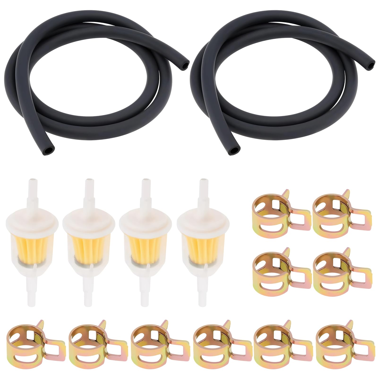 DAKLUNAR 4 Stück Kraftstofffilter Benzinfilter Universal, 6mm Sprit Filter 2m Benzinschlauch 10 Schlauchschellen, Motorrad Gas Kraftstofffilter, Benzin Kraftstofffilter Inline Kit für Auto Motorrad von DAKLUNAR