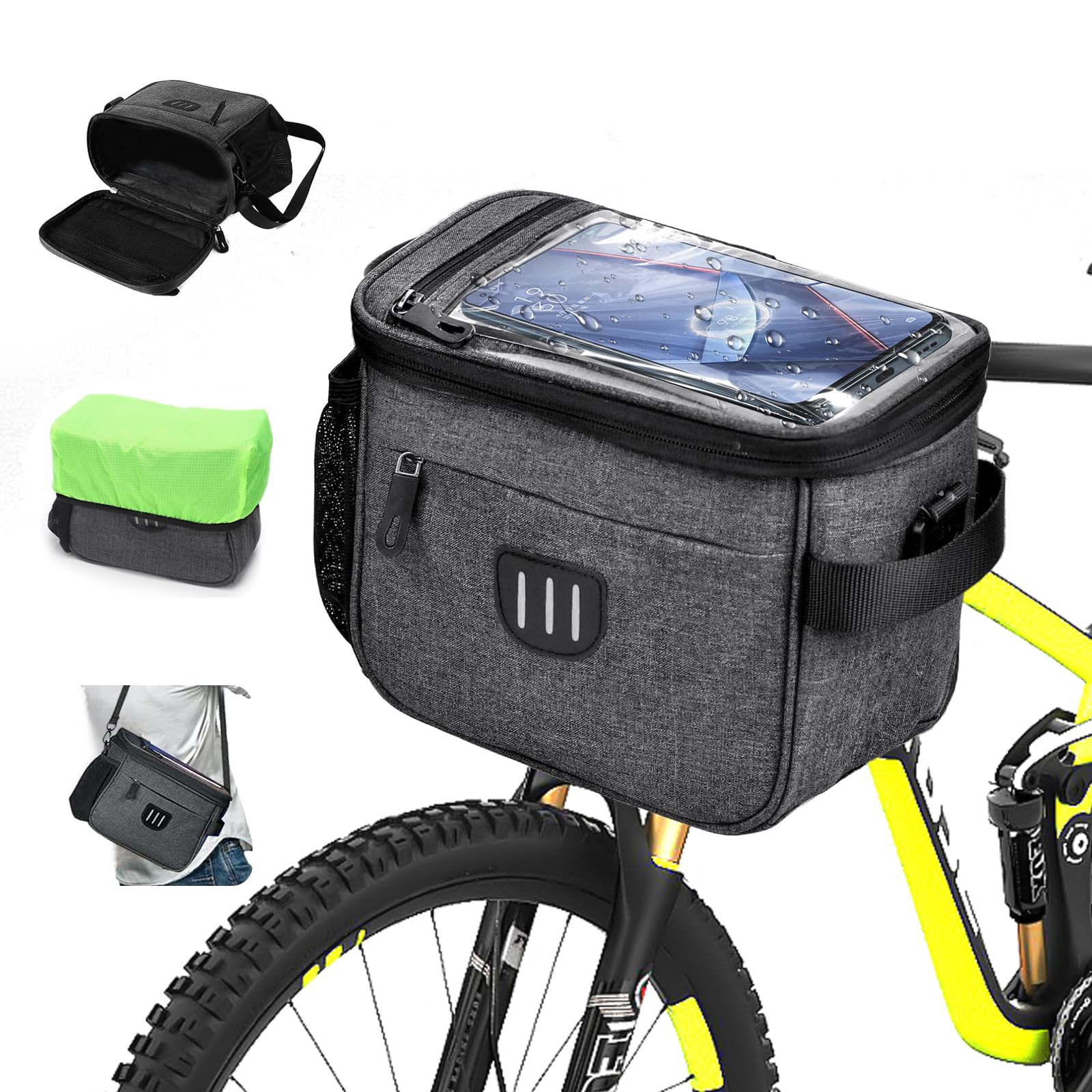 DANNEEFORSU7 5L Fahrradtasche Lenker, Fahrradkorb Vorne mit Regenschutz Wasserdicht Lenkertasche Fahrrad mit Touchscreen für Mountainbikes, Rennräder, für MTB | BMX Cityräder von DANNEEFORSU7