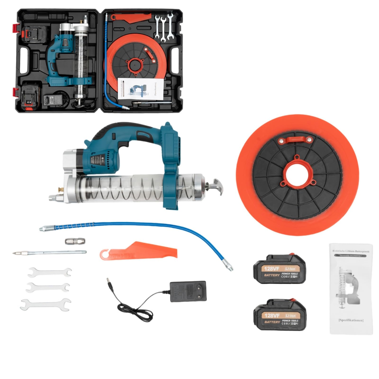 DAOHHFO Akku Fettpresse 21V, Elektrische Fettpresse Hochleistungsfettpistole Professionelle Akku Hochdruck Fettpresse, Beleuchtet mit 2×Batterien+Ladegerät+Koffer, für Auto, Anlagen von DAOHHFO