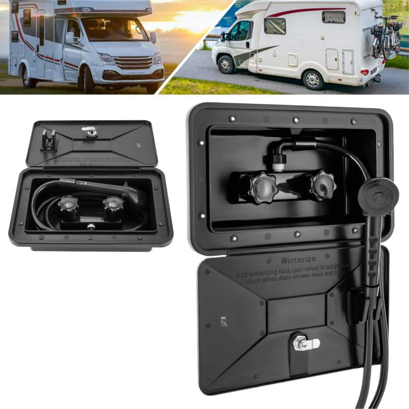 DAOHHFO RV Außendusche Box Kit, Außen Duschkabine mit Heiß/kalt Schalter Duschkopf Wohnmobile Zubehör Schwarz für Boot RV Wohnwagen Wohnmobil von DAOHHFO