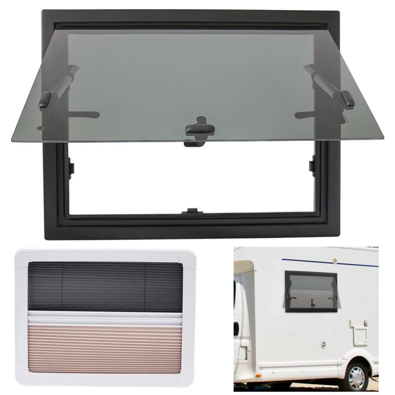 DAOHHFO RV Wohnwagen Wohnmobilfenster 65×50cm - Wohnwagen Fenster Wohnmobilfenster - Dicke der Installationswand: 30-80mm - Externes Push Fenster mit integriertem Rollo und Fliegengitter von DAOHHFO