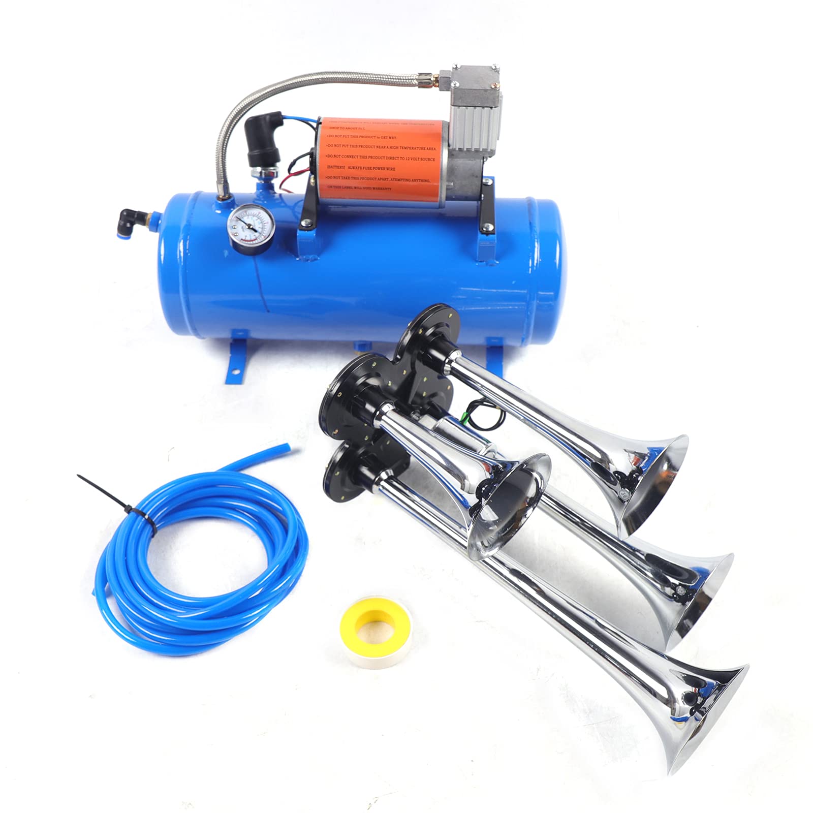 DAOHHFO Train Luft Horn Kit Mit Kompressor, 150PSI Luftkompressor Auto Zughupen-Set Drucklufthorn, 6L Tank mit Manometer für Jedes 12V Fahrzeug, Auto, LKW, Zug, Van, Boot usw (EU-STOCK) von DAOHHFO