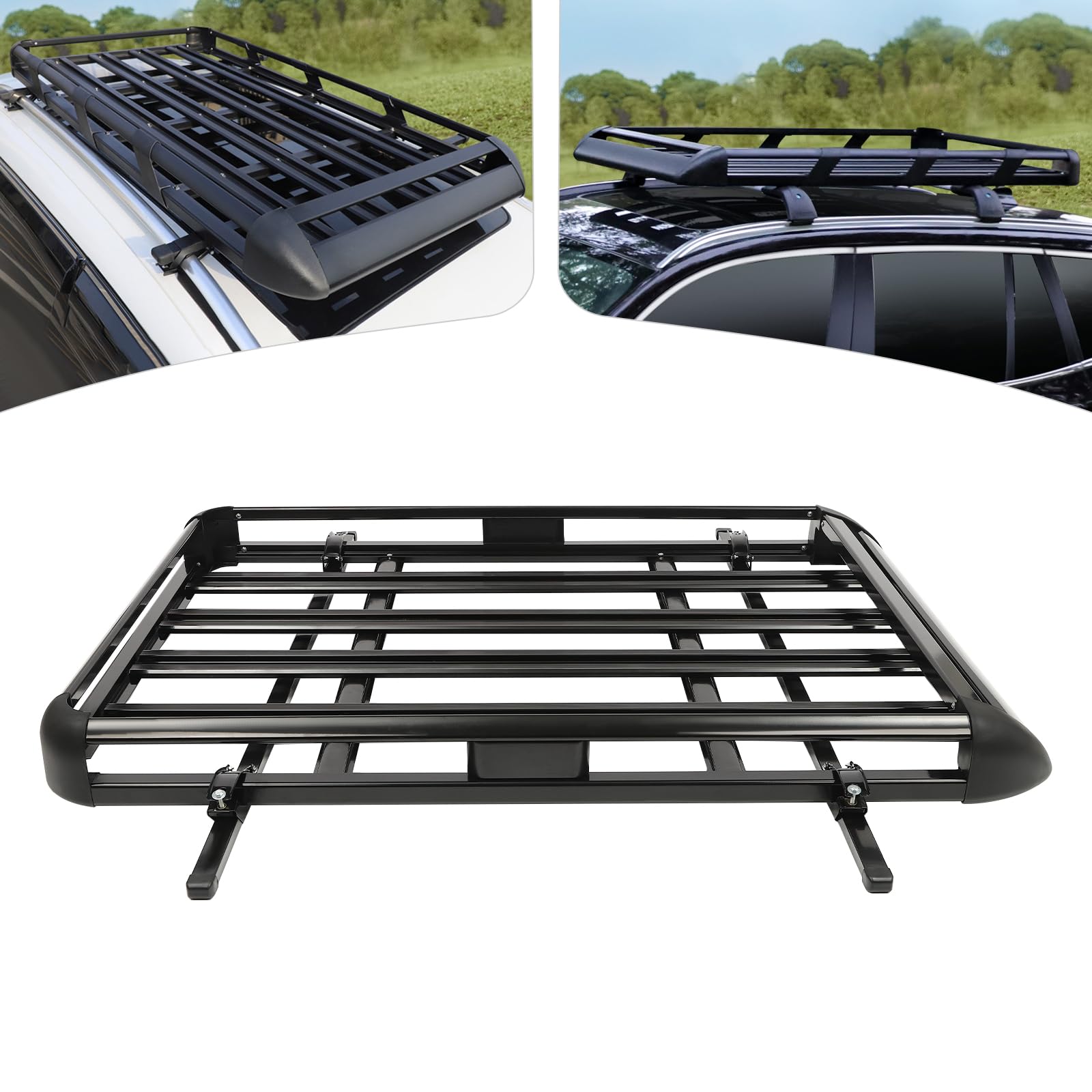 DAOHHFO Universal Dachgepäckträger Aus Aluminium L×B×H 140×130-135×13 cm Dachkorb Auto Maximale Tragfähigkeit 150kg, Breite Einstellbar Schwarz für mit Eingebauten Gepäckträgern SUV von DAOHHFO