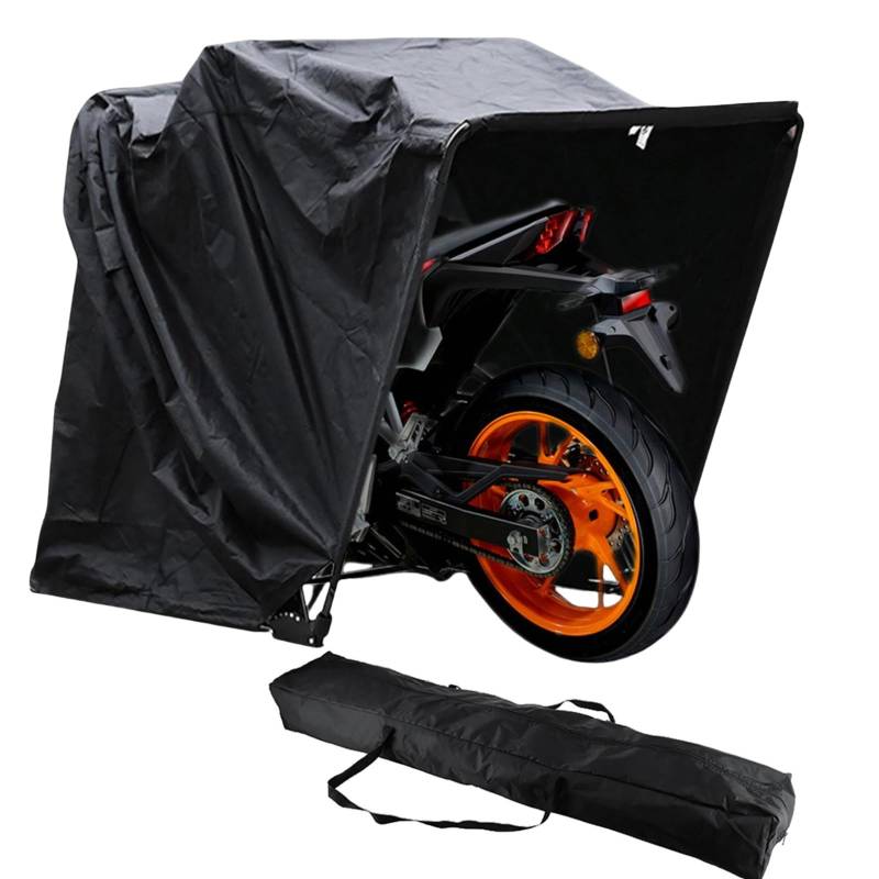 DAOHHFO Wasserdicht Motorrad Zeltgarage, 270×105×155CM Universal Faltgarage Motorradgarage, Faltgarage Motorradgarage, Schwarz Motorrad Abdeckplane für Motorräder & Quads & Fahrrad von DAOHHFO