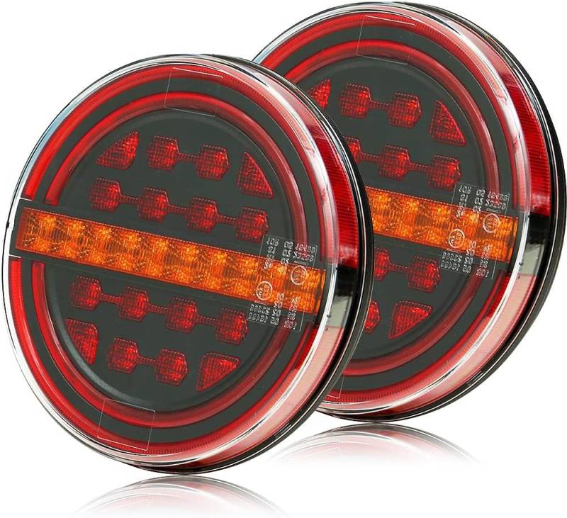 DARKGUARD 2Pcs Runde LED Anhänger Rücklichter, Hamburger LKW Rücklichter 3 Funktion Wasserdicht Universal für LKW RV Truck von DARKGUARD