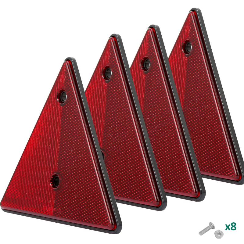 DARKGUARD 4xAnhänger Reflektor Dreiecke Rot Anschrauben 150x10x132mm E-geprüft,Rücklicht Hänger Dreieck Anhänger Katzenauge Reflektors für Motorrad LKW KFZ Traktor Caravan (Dreiecke-Anschrauben-4pcs) von DARKGUARD