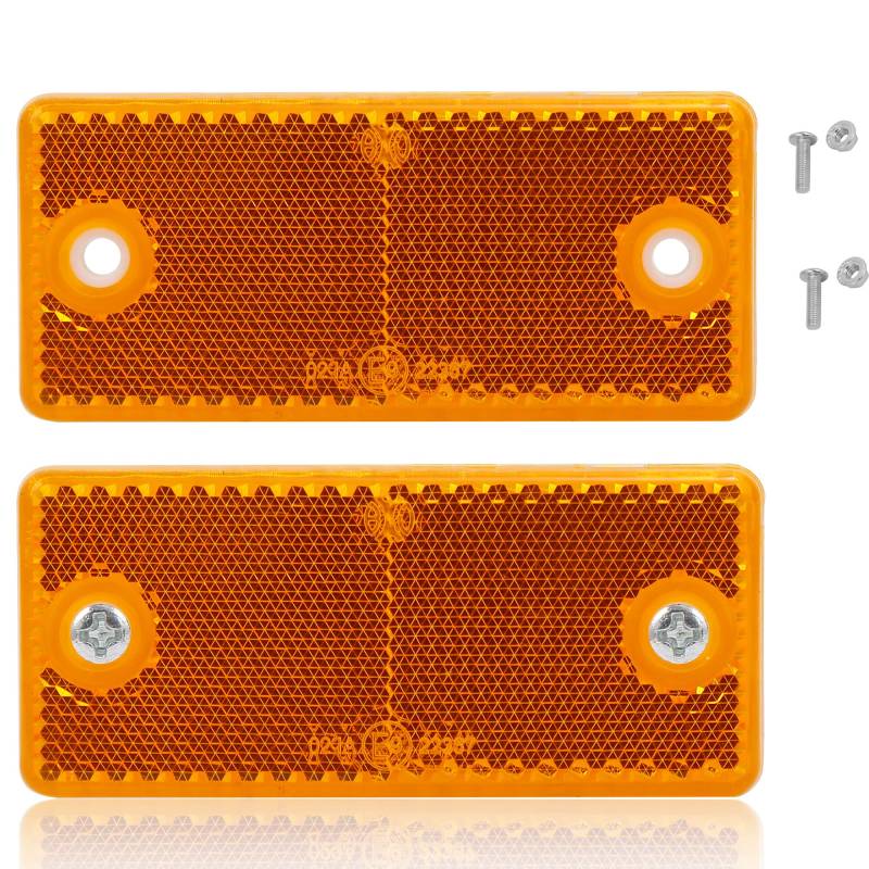 DARKGUARD Anhänger Rechteckige Reflektoren Anschrauben Orange Eckige 90x40x8mm ReflektorAnschrauben Rückstrahler für Traktor Anhänger Katzenauge mit E9-Prüfzeichen (Orange- Eckige-Anschrauben-2Stück) von DARKGUARD