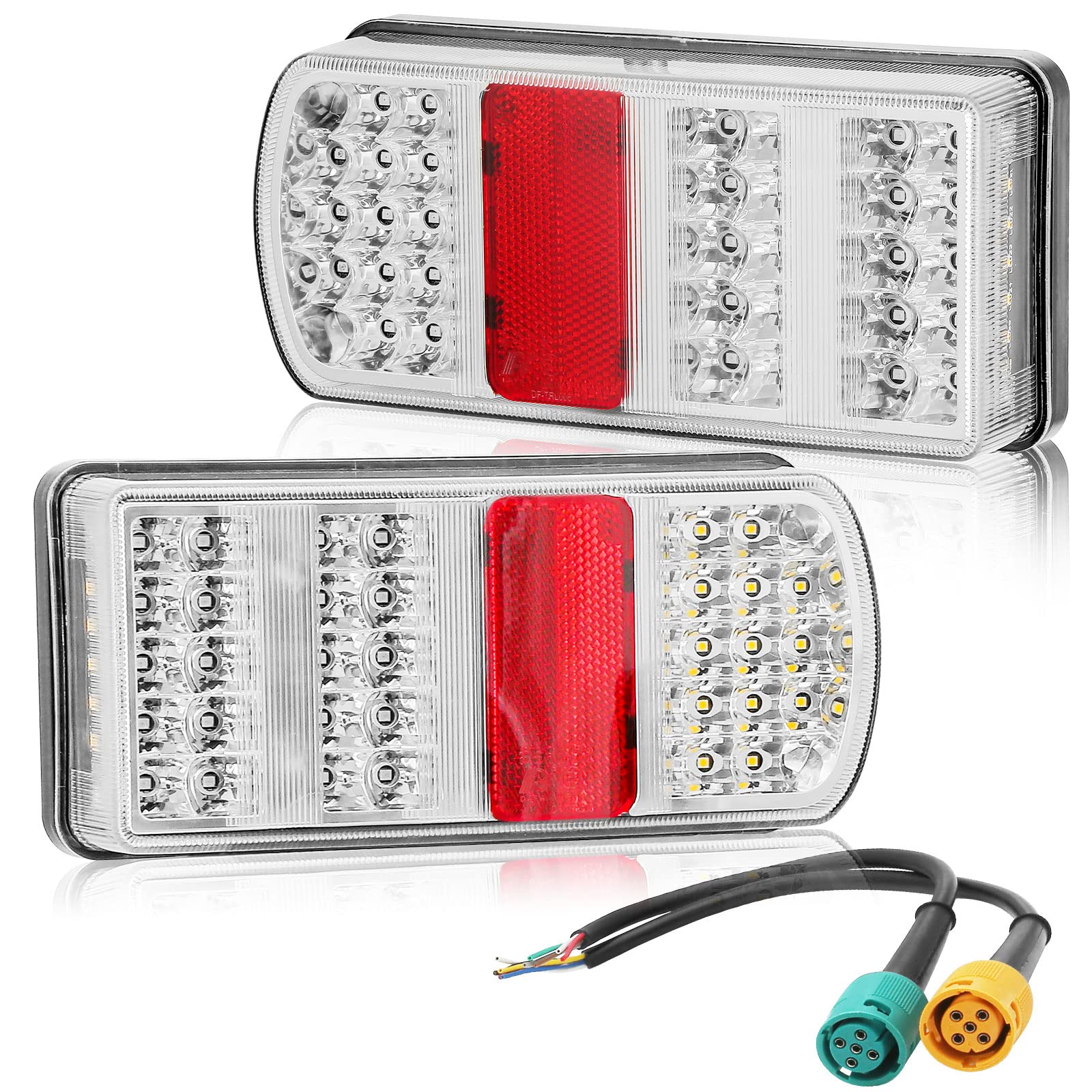 DARKGUARD Rückleuchten Anhänger Satz Led 12v,Wasserdicht 2pcs Rücklicht Heckleuchten Anhänger Led mit Nebelscheinwerfer Rückfahrscheinwerfer mit 2x 5poliger Bajonettverbindung E4 Prüfzeichen 7Funktion von DARKGUARD