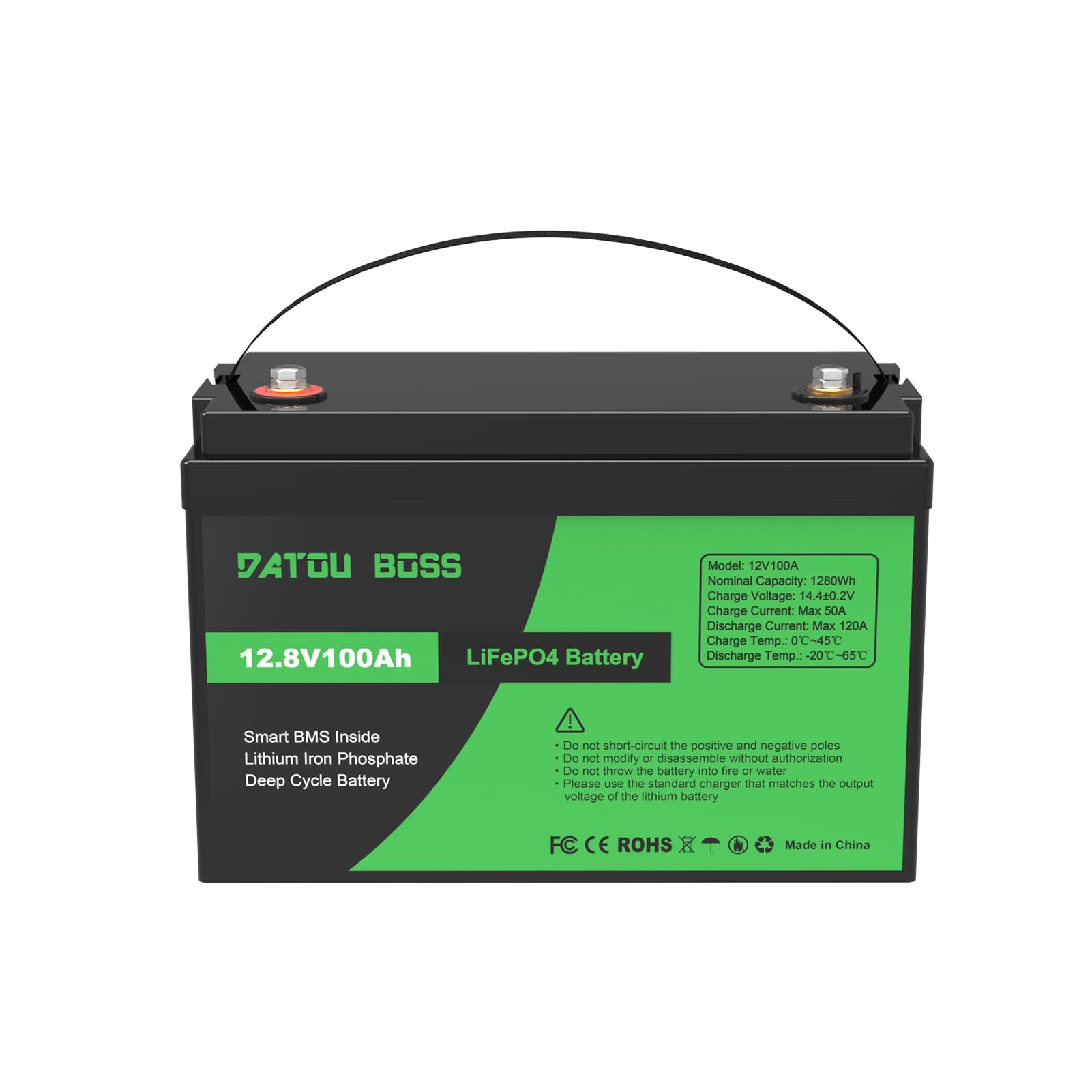 DATOUBOSS 12V 100Ah LiFePO4 Batterie 100A BMS 8000+Zyklen Deep Cycle Lithium Akku MAX 1280W Leistung Unterstützung in Serie/Parallelschaltung,verwendet für Wohnmobil, Solar Home System und Boot von DATOUBOSS