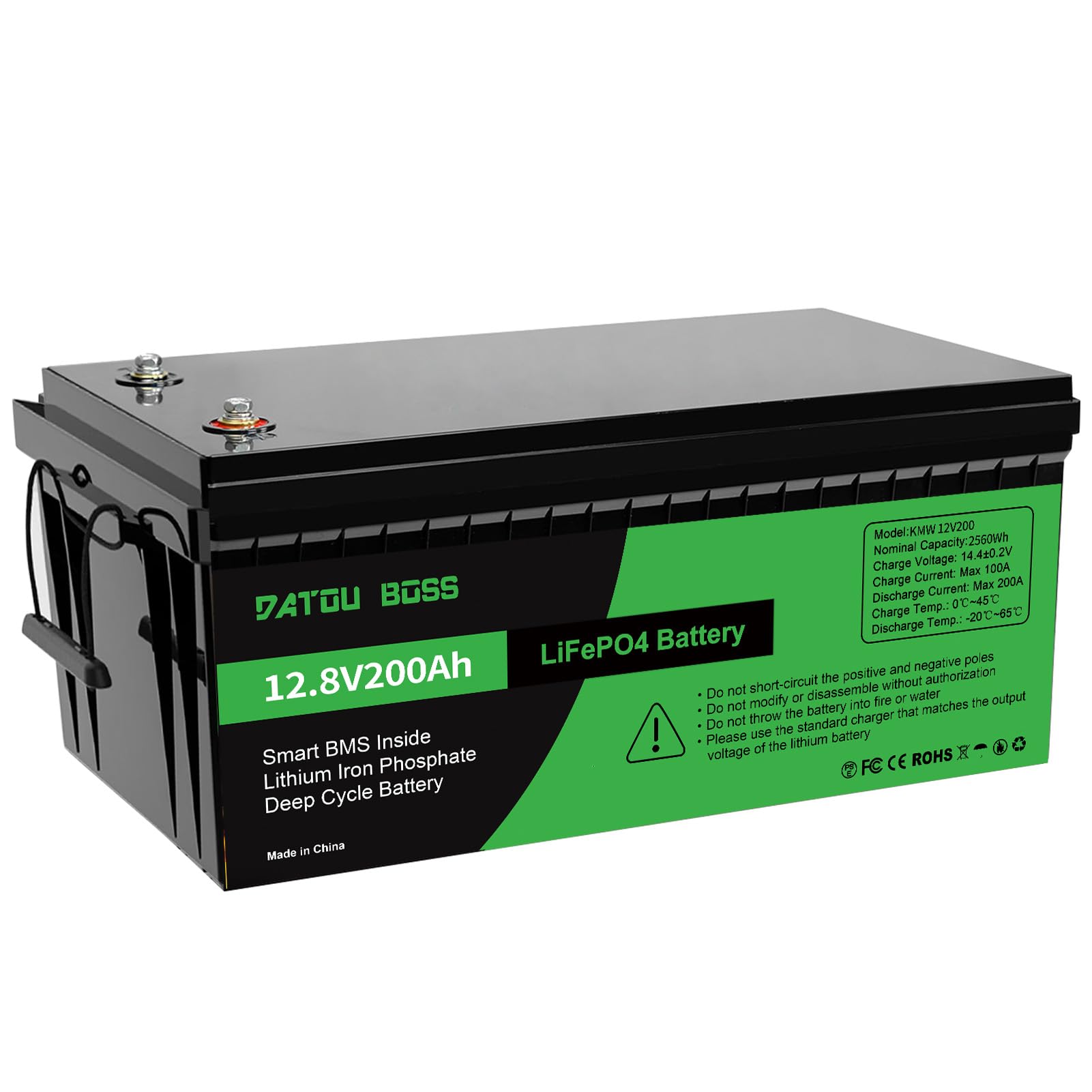 DATOUBOSS 12V 200Ah LiFePO4 Batterie, 2560Wh Lithium Akku mit Verbessertes 200A BMS, 8000-15000 Tiefe Zyklen, Unterstützung in Serie/Parallelschaltung, für Wohnmobil, Solarpanel, Marine, Haushalt von DATOUBOSS