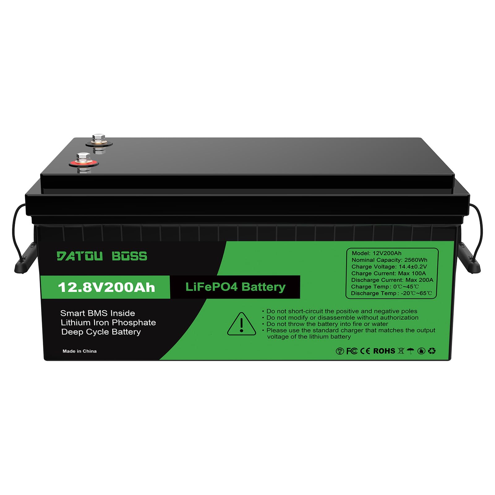 DATOUBOSS 12V 200Ah LiFePO4 Batterie 200A BMS 4500-15000+Zyklen Deep Cycle Lithium Akku MAX 2560W Leistung Unterstützung in Serie/Parallelschaltung,verwendet für Wohnmobil, Solar Home System und Boot von DATOUBOSS