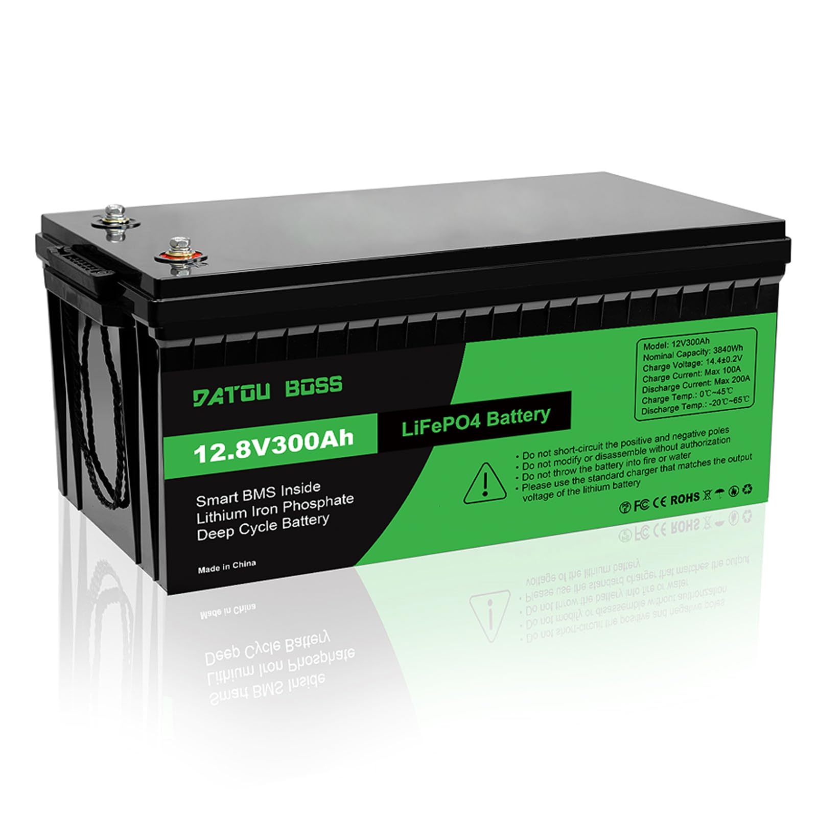 DATOUBOSS 12V 300Ah LiFePO4 Batterie, 3840Wh Lithium Akku mit Verbessertes 200A BMS, 10000-15000 Tiefe Zyklen, Unterstützung in Serie/Parallelschaltung, für Wohnmobil, Solarpanel, Marine, Haushalt von DATOUBOSS