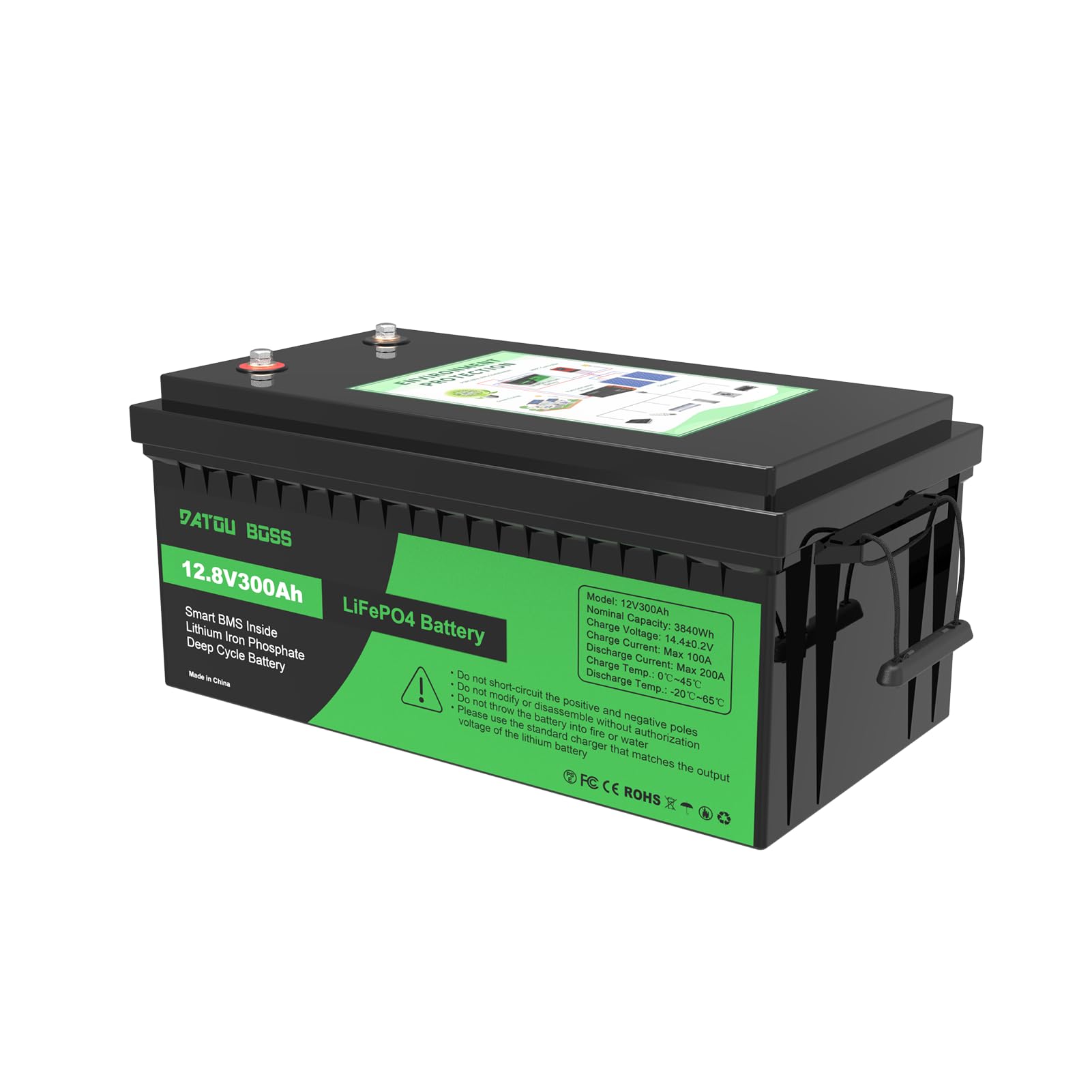 DATOUBOSS 12V 300Ah LiFePO4 Batterie Integriertes 200A BMS 8000+Zyklen Deep Cycle Lithium Akku MAX 3840W Leistung Unterstützung in Serie/Parallelschaltung,Perfekt für Solar, Wohnmobil, Off-Grid von DATOUBOSS