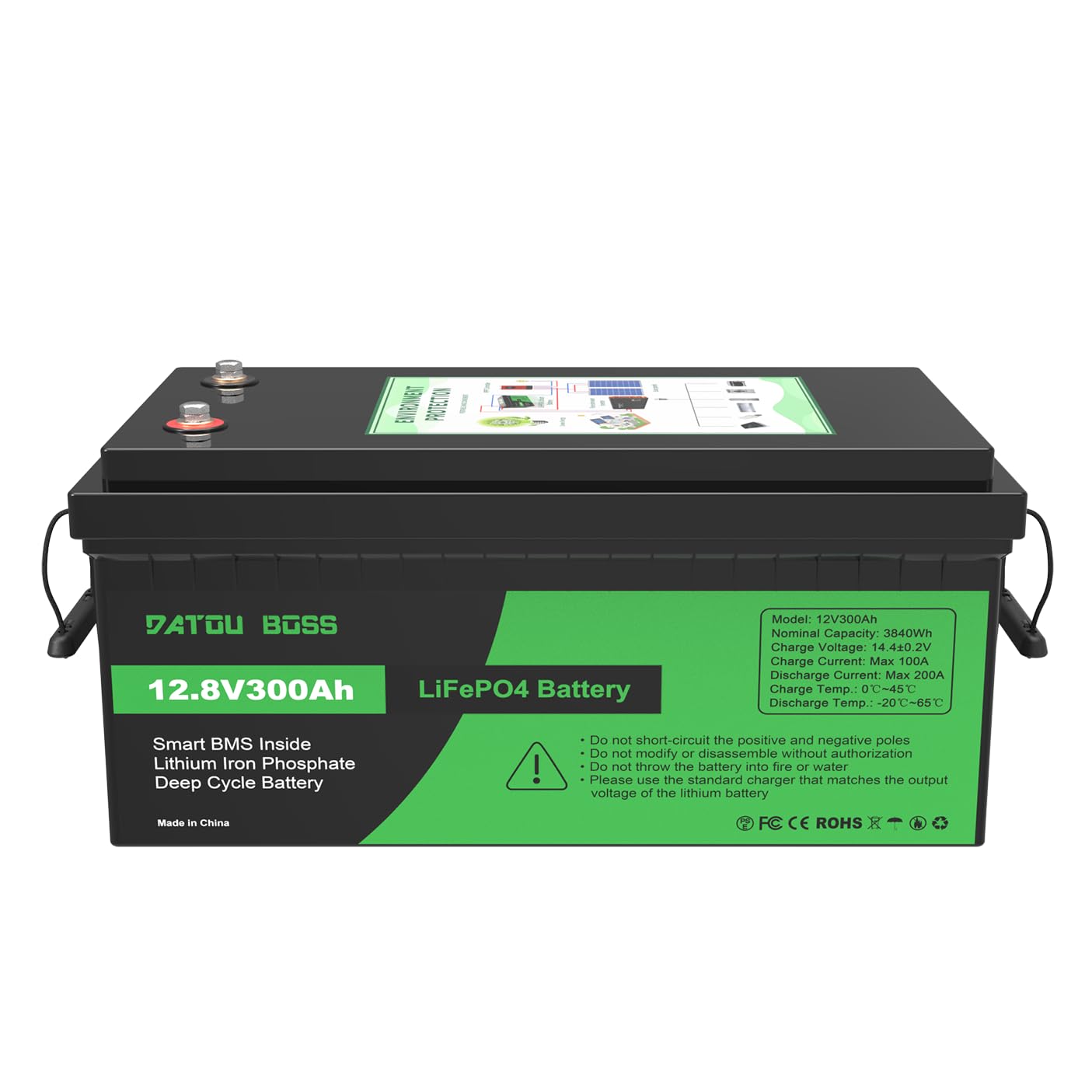 DATOUBOSS 12V 300Ah LiFePO4 Batterie Integriertes 200A BMS 8000+Zyklen Deep Cycle Lithium Akku MAX 3840W Leistung Unterstützung in Serie/Parallelschaltung,Perfekt für Solar, Wohnmobil, Off-Grid. von DATOUBOSS