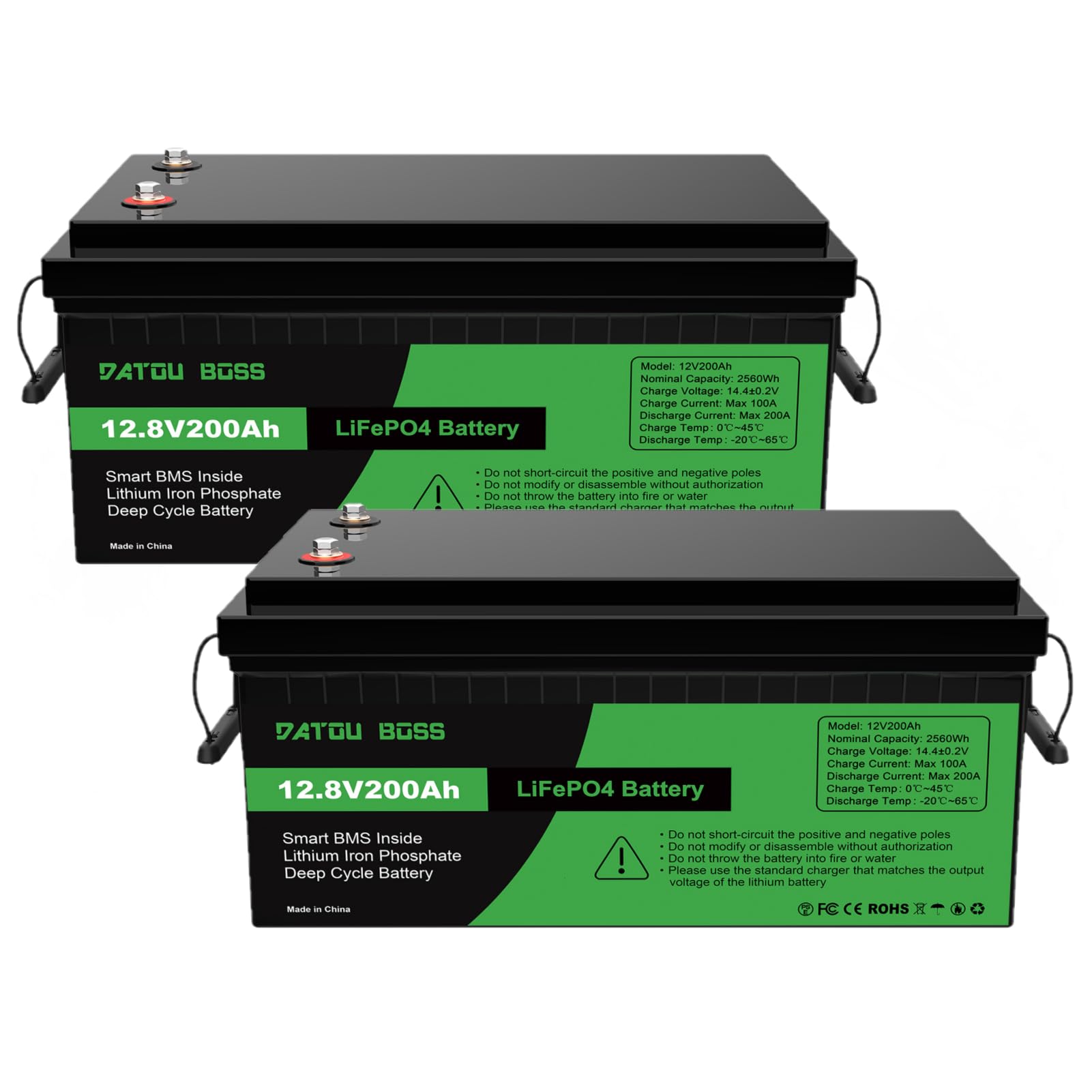 DATOUBOSS 2 * 12V 200Ah LiFePO4 Batterie 200A BMS 4500-15000+Zyklen Deep Cycle Lithium Akku MAX 2560W Leistung Unterstützung in Serie/Parallelschaltung,verwendet für Wohnmobil, Home System und Boot von DATOUBOSS