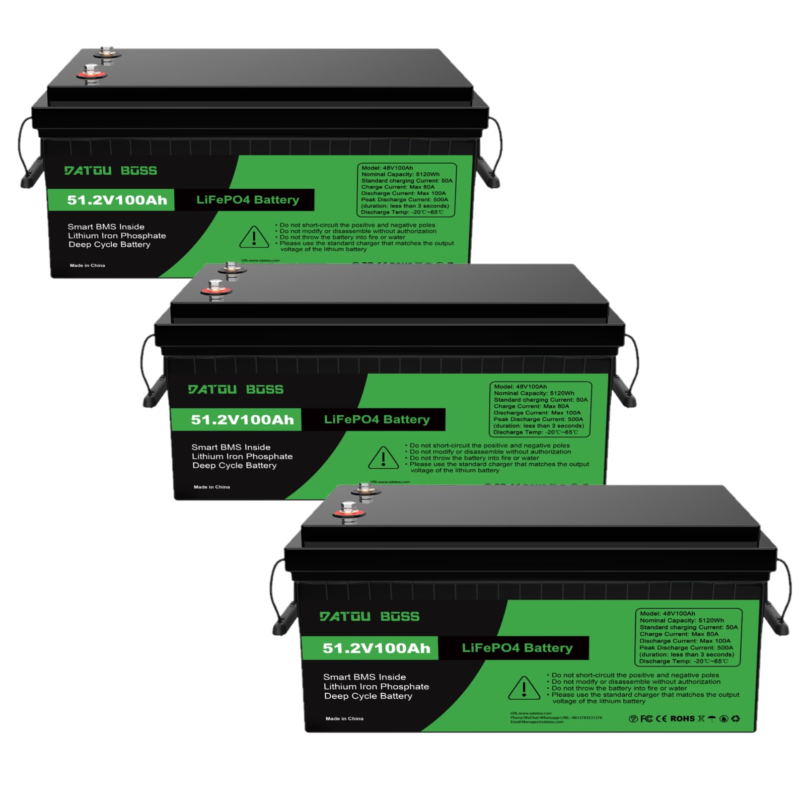 DATOUBOSS 3 * 48V 100Ah LiFePO4 Batterie 100A BMS 15000+Zyklen Deep Cycle Lithium Akku MAX 5120W Leistung Unterstützung in Serie/Parallelschaltung,verwendet für Wohnmobil, Solar Home System und Boot. von DATOUBOSS