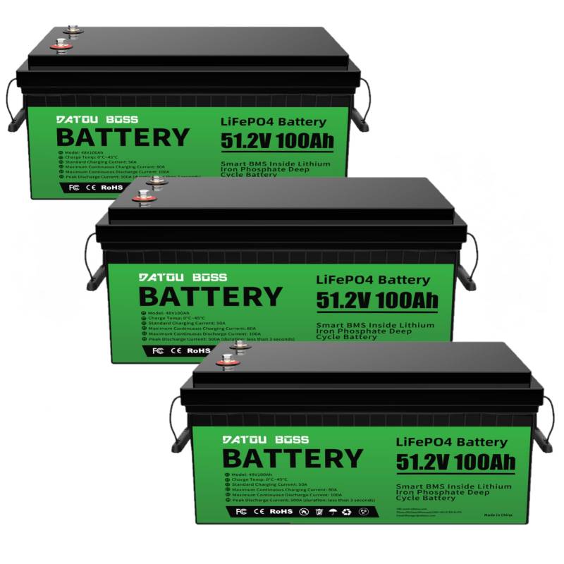 DATOUBOSS 3 * 48V 100Ah LiFePO4 Batterie 100A BMS 15000+Zyklen Deep Cycle Lithium Akku MAX 5120W Leistung Unterstützung in Serie/Parallelschaltung.Perfekt für Solaranlagen,Wohnmobile,Boot（3PCS) von DATOUBOSS