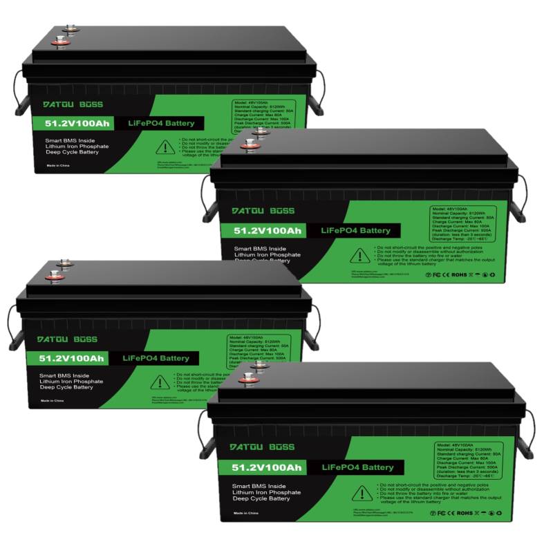 DATOUBOSS 4 * 48V 100Ah LiFePO4 Batterie 100A BMS 15000+Zyklen Deep Cycle Lithium Akku MAX 5120W Leistung Unterstützung in Serie/Parallelschaltung,verwendet für Wohnmobil, Solar Home System und Boot. von DATOUBOSS