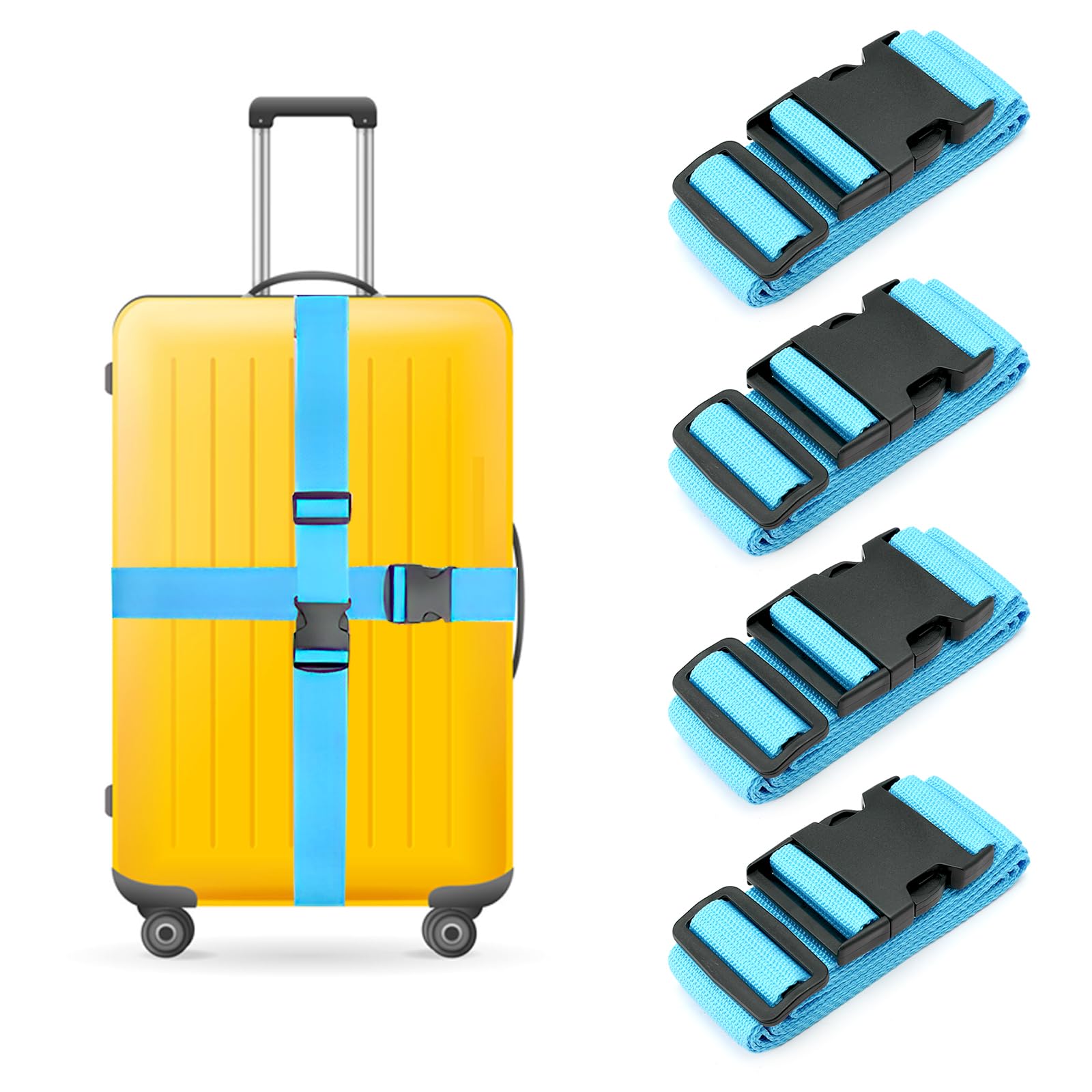 4 Stück Koffergurt Set, Verstellbare Kofferband mit Adressschild Koffergurt Kofferband Gepäckband Sicher Reisen Koffer Kofferbänder Gepäckgurte Kreuz Sicherheitsgurt Luggage Strap (Blau) von DAWRIS