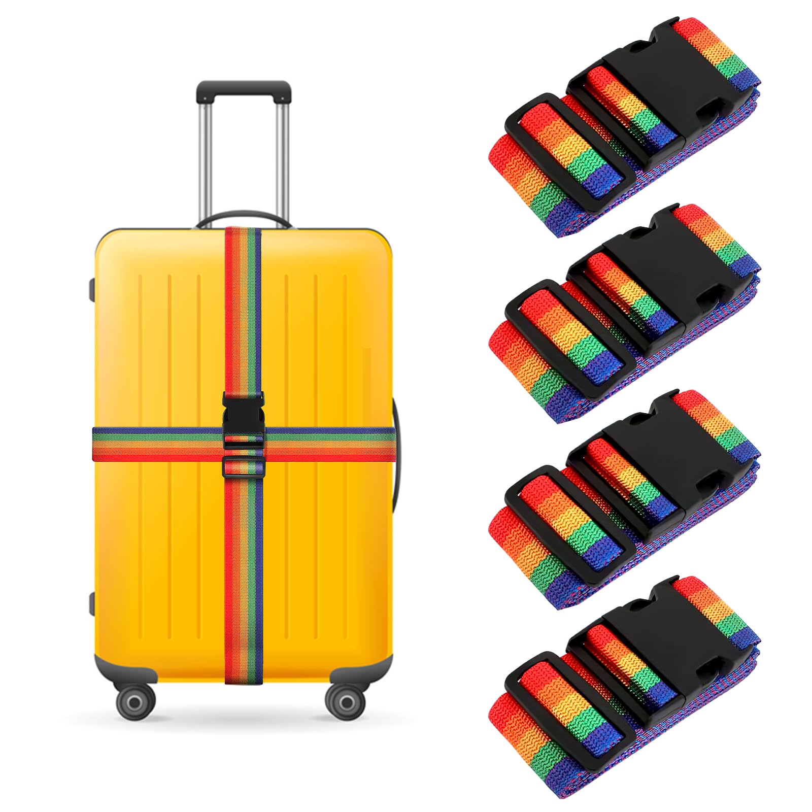 4 Stück Koffergurt Set, Verstellbare Kofferband mit Adressschild Koffergurt Kofferband Gepäckband Sicher Reisen Koffer Kofferbänder Gepäckgurte Kreuz Sicherheitsgurt Luggage Strap (Regenbogen) von DAWRIS