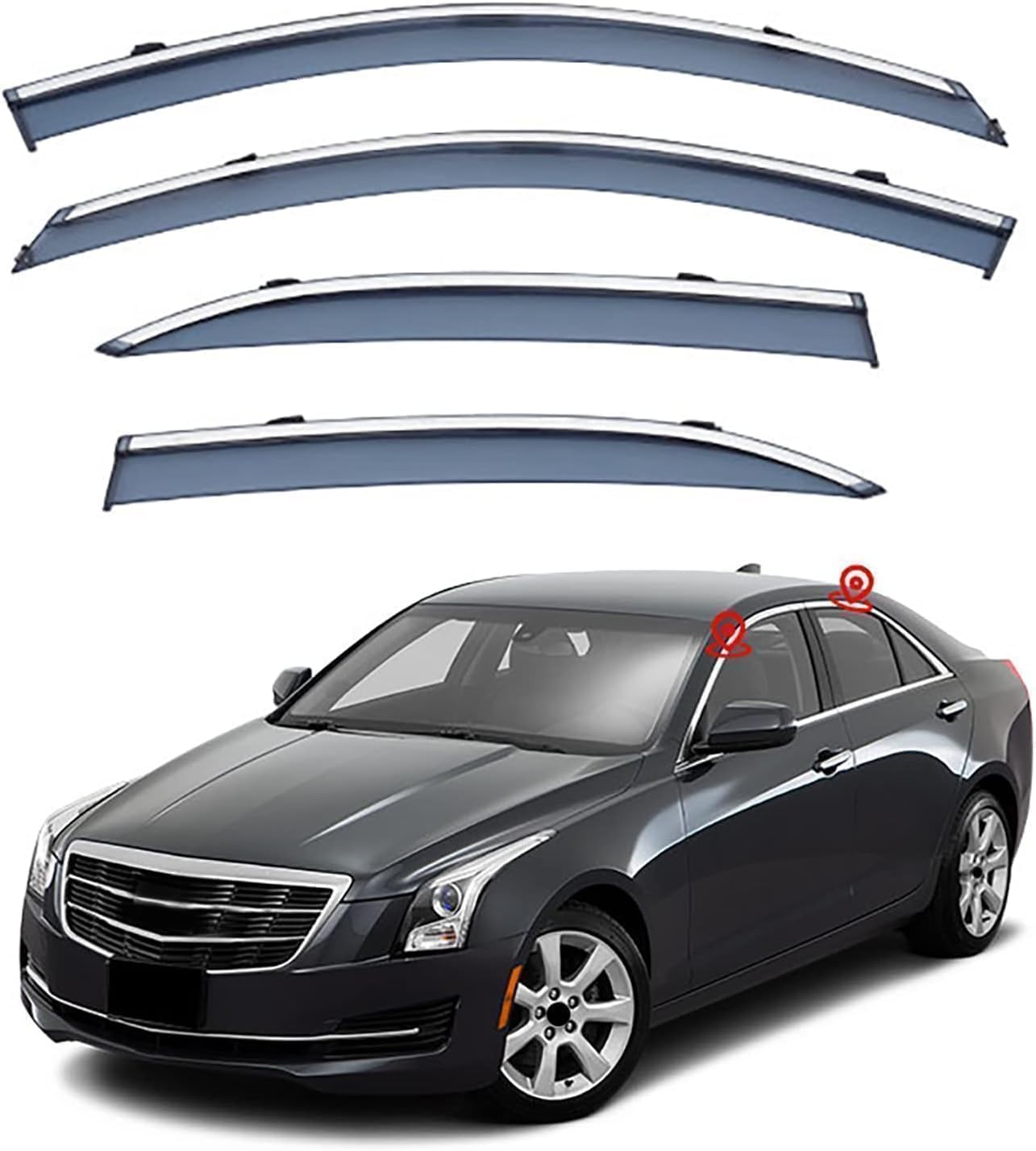 4PCS Auto-Windabweiser, kompatibel mit Cadillac ATS-L 2014-2018, Auto-Seitenfenster-Luftabweiser von DAYKET