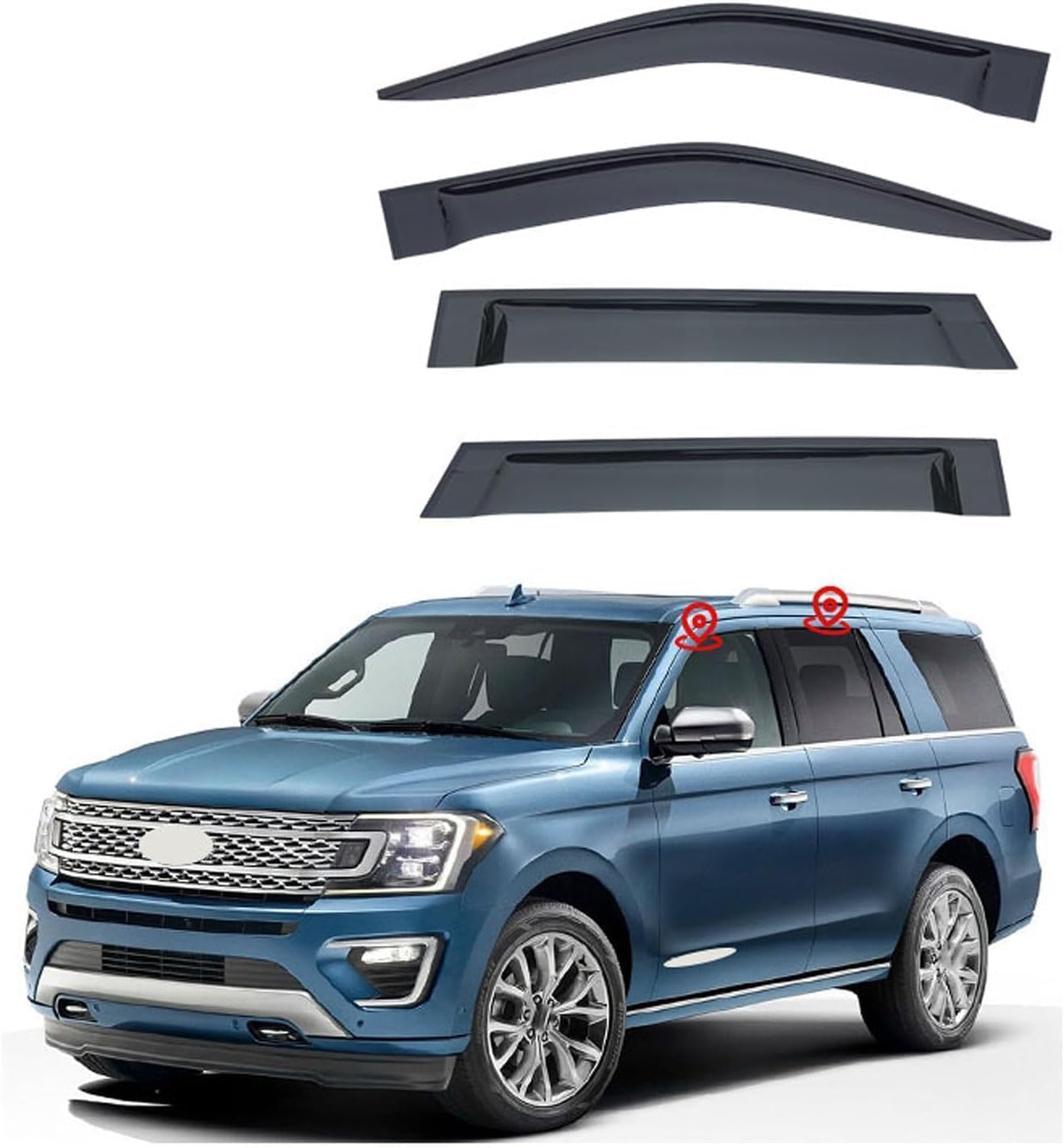 4PCS Auto-Windabweiser, kompatibel mit Ford Expedition MK4-U553 2018+, Auto-Seitenfenster-Luftabweiser von DAYKET