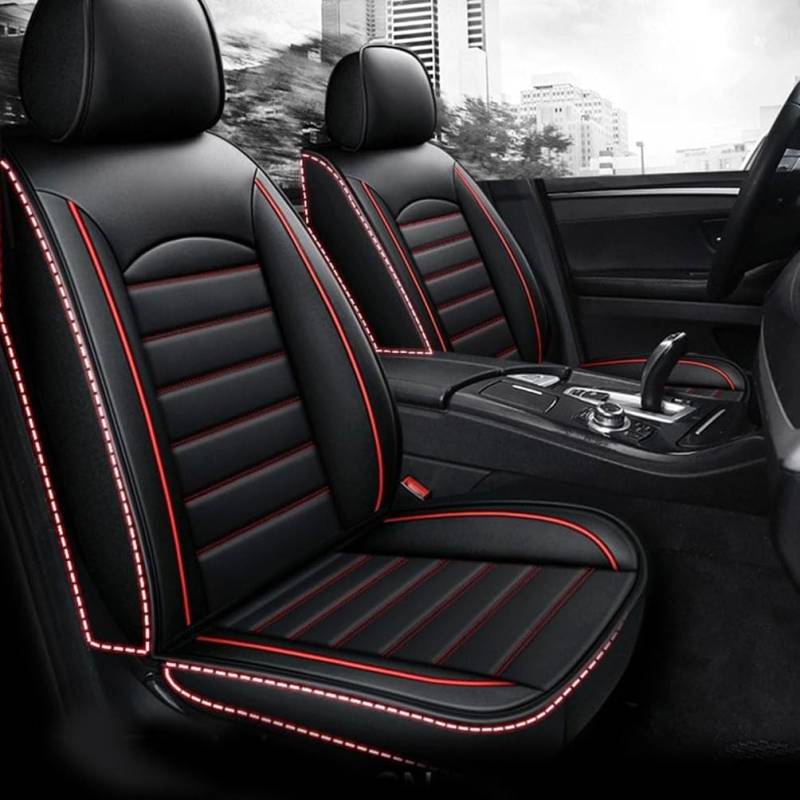 DAYKET Auto Sitzbezüge Set für Opel Grandland X 2017 2018 2019 2020 2021 2022 2023 2024, Custom wasserdichte Autositzschoner aus Leder Auto Zubehör,B/Black and red von DAYKET