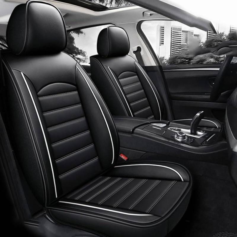 DAYKET Auto Sitzbezüge Set für Opel Grandland X 2017 2018 2019 2020 2021 2022 2023 2024, Custom wasserdichte Autositzschoner aus Leder Auto Zubehör,D/Black and White von DAYKET