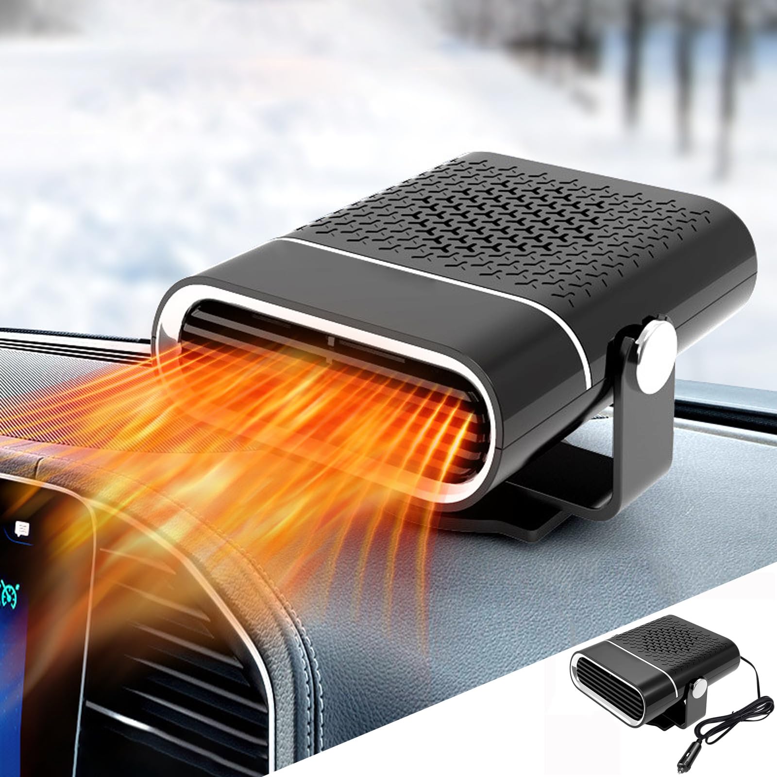 DAZZTIME Auto Heizlüfter,12V 150W Tragbare Autoheizung,Auto Heizung Entfroster mit 360° Drehbasis Heizung Mit Luftreinigungsfunktion für Auto Windschutzscheibe Schneller Heizlüfter Defroster (B) von DAZZTIME