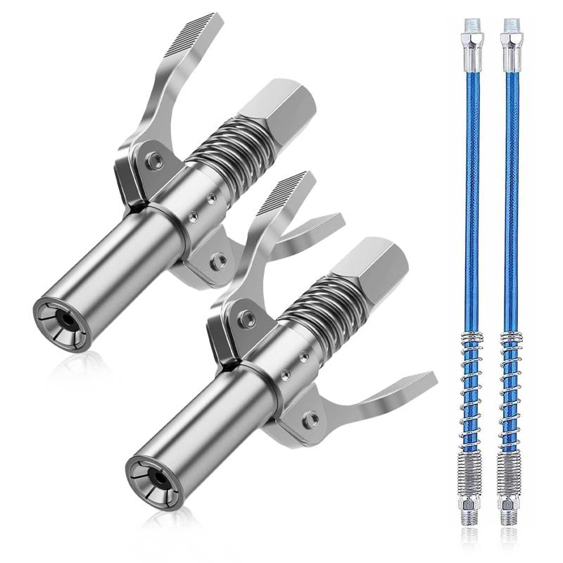 DBALL 2 Stück Fettpresse Mundstück Doppelter Griff Fettpresse Adapter G Coupler mit Schlauch 30cm für Schmiernippel Zubehör für alle Arten von Fettpressen von DBALL