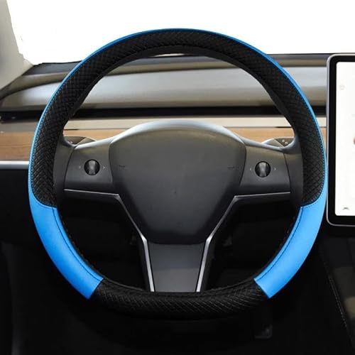 Lenkradhülle 9 Farben PU-Leder rutschfeste Auto-Lenkradabdeckung Für Tesla Für Modell 3 2016-2023 Autozubehör Lenkradschoner(Blue) von DBBPVPLFC