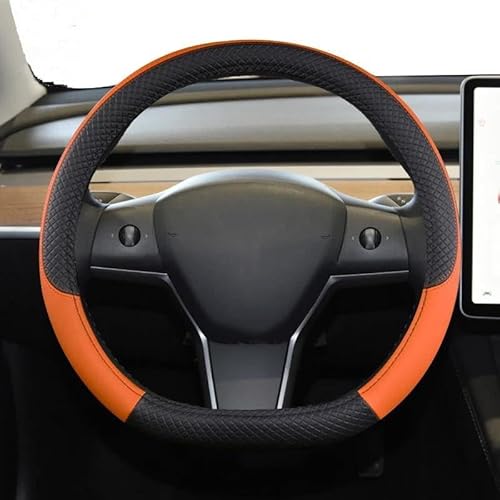 Lenkradhülle 9 Farben PU-Leder rutschfeste Auto-Lenkradabdeckung Für Tesla Für Modell 3 2016-2023 Autozubehör Lenkradschoner(Orange) von DBBPVPLFC