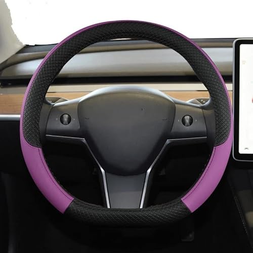 Lenkradhülle 9 Farben PU-Leder rutschfeste Auto-Lenkradabdeckung Für Tesla Für Modell 3 2016-2023 Autozubehör Lenkradschoner(Purple) von DBBPVPLFC