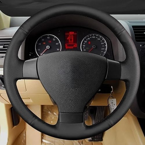 Lenkradhülle Auto Lenkrad Abdeckung Für VW Für Golf 5 Für Mk5 Für Passat Für B6 Für Tiguan 2007-2011 Hand Nähen Nicht-Slip Auto Zubehör Lenkradschoner(Black Thread) von DBBPVPLFC