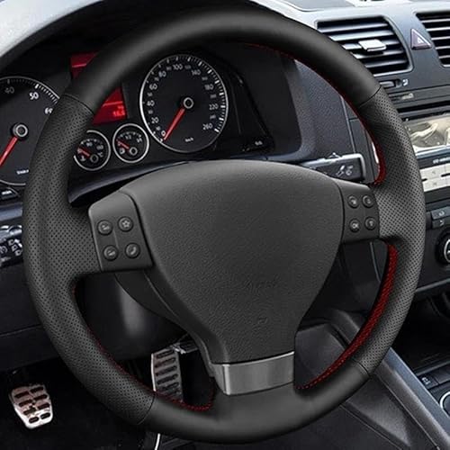 Lenkradhülle Auto Lenkrad Abdeckung Für VW Für Golf 5 Für Mk5 Für Passat Für B6 Für Tiguan 2007-2011 Hand Nähen Nicht-Slip Auto Zubehör Lenkradschoner(Red Thread) von DBBPVPLFC