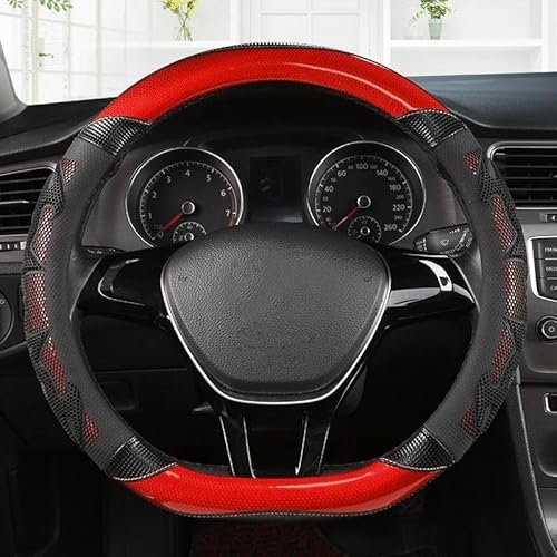 Lenkradhülle Auto Lenkrad Abdeckung Für VW Für Golf 7 2015 Für Polo Für JATTA Für Passat Für Tiguan PU Carbon Faser Lenkradschoner(A Black RED D Shape) von DBBPVPLFC