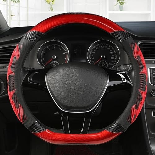 Lenkradhülle Auto Lenkrad Abdeckung Für VW Für Golf 7 2015 Für Polo Für JATTA Für Passat Für Tiguan PU Carbon Faser Lenkradschoner(A RED D Shape) von DBBPVPLFC