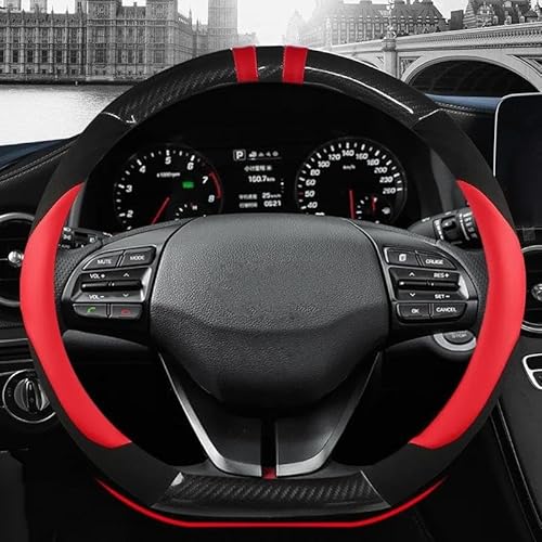 Lenkradhülle D Form Carbon Faser PU Für Hyundai Für Sonata 9 2015 2016 2017 (3-Speichen) Für Elantra 2015-2019 Auto Lenkrad Abdeckung Lenkradschoner(Red) von DBBPVPLFC