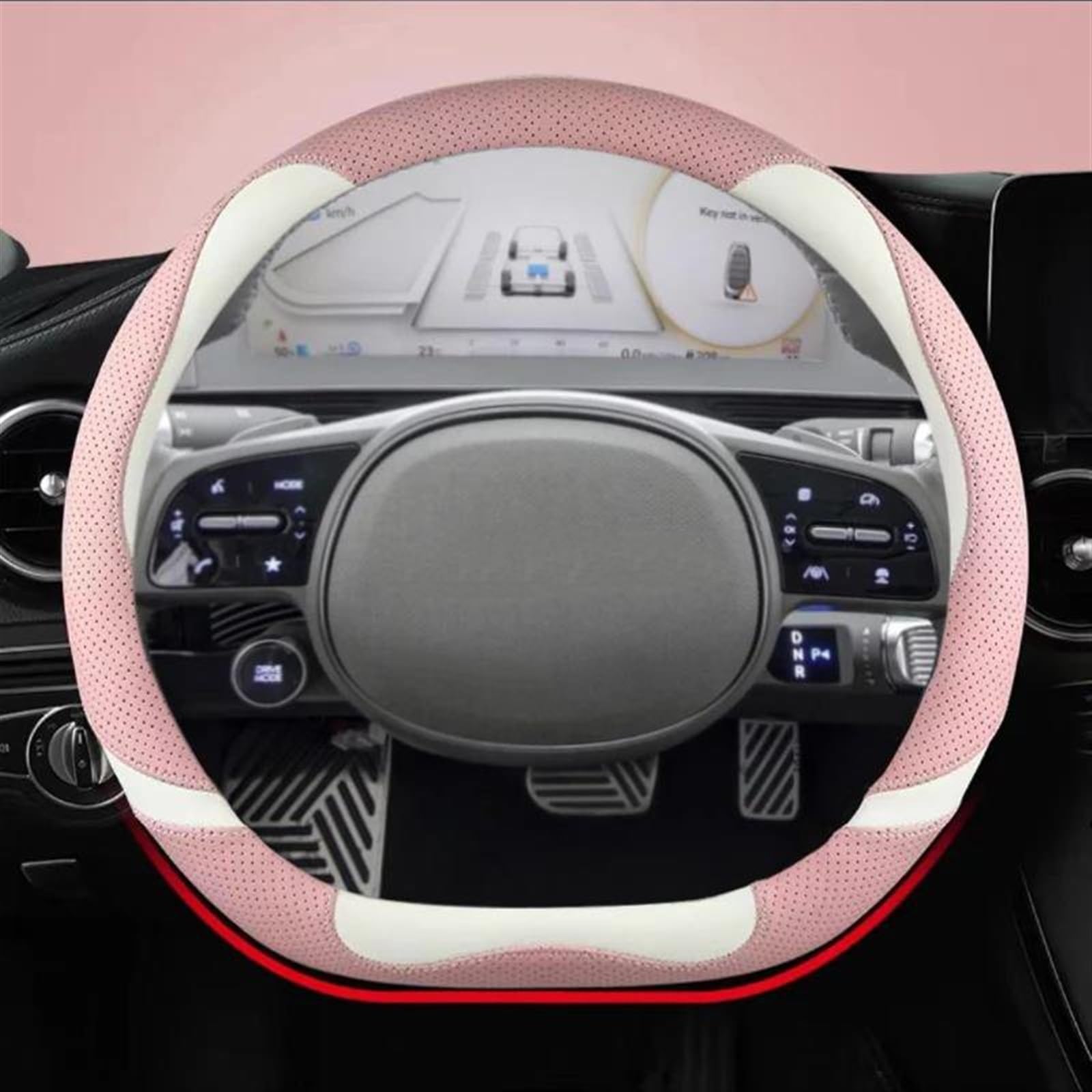 Lenkradhülle D Form PU Leder Auto Zubehör Für Hyundai Für Ioniq 5 2016-2022 Für Ioniq 6 2023 Auto Lenkrad Abdeckung Lenkradschoner(Pink) von DBBPVPLFC