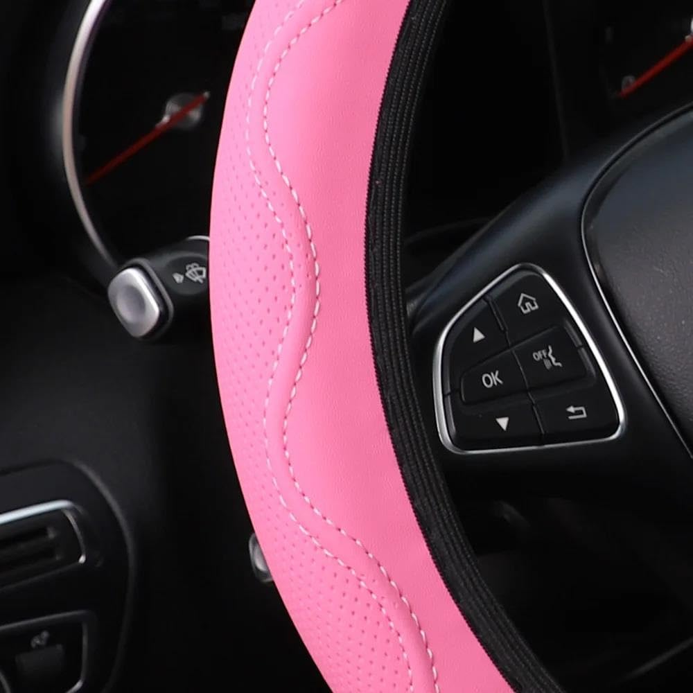 Lenkradhülle Leder-Auto-Innenraum-Zubehör, Kein Innenring Fasergeprägtes Gewelltes Elastisches Lenkradbezug-Zubehör Für Fahrzeuge Lenkradschoner(Pink) von DBBPVPLFC