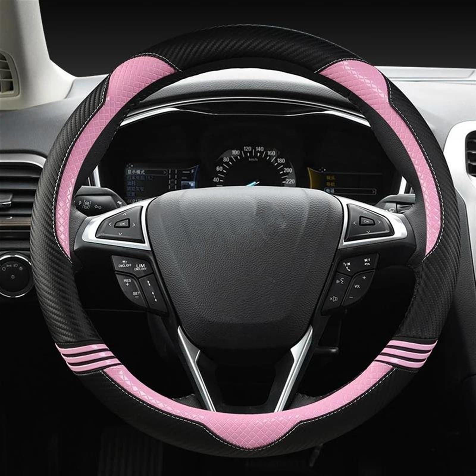 Lenkradhülle Lenkrad Abdeckung Auto Zubehör Für Fusion Für Mondeo Für Edge Für KUGA Für Escape Carbon Faser Auto Lenkradschoner(Pink) von DBBPVPLFC