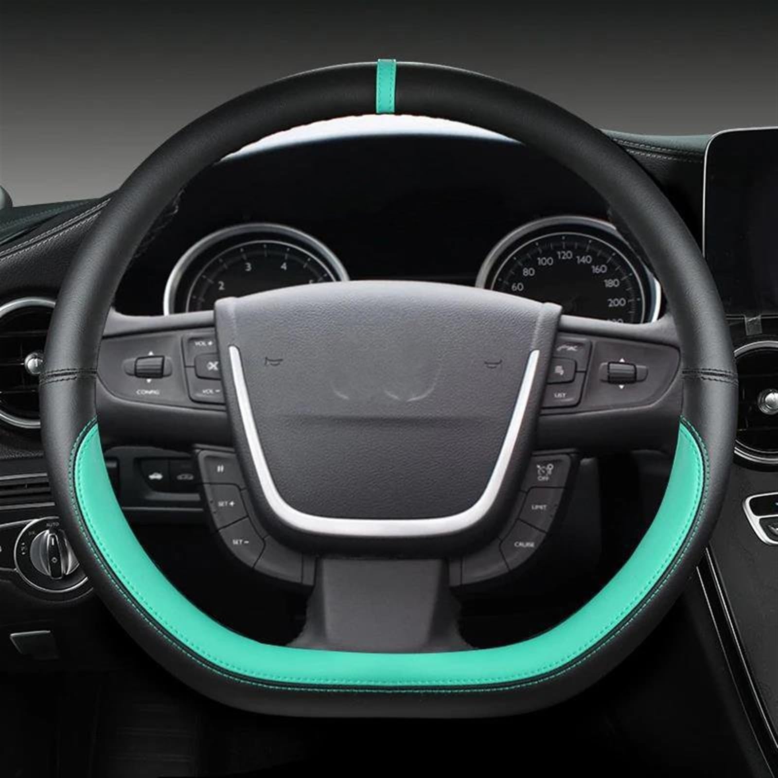 Lenkradhülle Mikrofaser Leder D Form Auto Zubehör Für Peugeot Für 508 2011-2018 Für SW 2011-2018 Auto Lenkrad Abdeckung Lenkradschoner(Green) von DBBPVPLFC