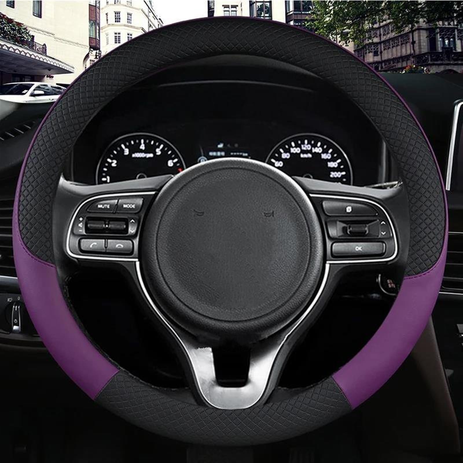 Lenkradhülle Mikrofaser PU Auto Zubehör Für Kia Für NIRO Für NIRO Für EV Für SUV 2016-2021 Auto Lenkrad Abdeckung 38 cm Lenkradschoner(Purple) von DBBPVPLFC