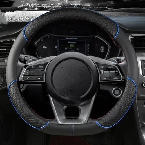 Lenkradhülle PU-Leder-Autozubehör Für Kia Für Ceed Für Sportage Für Picanto Für Cerato Für Seltos Für Soul Für Rio 3 4 5 Auto-Lenkradabdeckung Lenkradschoner(D Shape Blue) von DBBPVPLFC