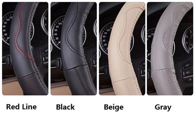 Lenkradhülle Schwarz Beige Grau PU Auto Universal Interior Styling Lenkrad Abdeckung Anti-Skid Auto Lenkung Abdeckungen 38 cm Lenkradschoner(Full Black) von DBBPVPLFC