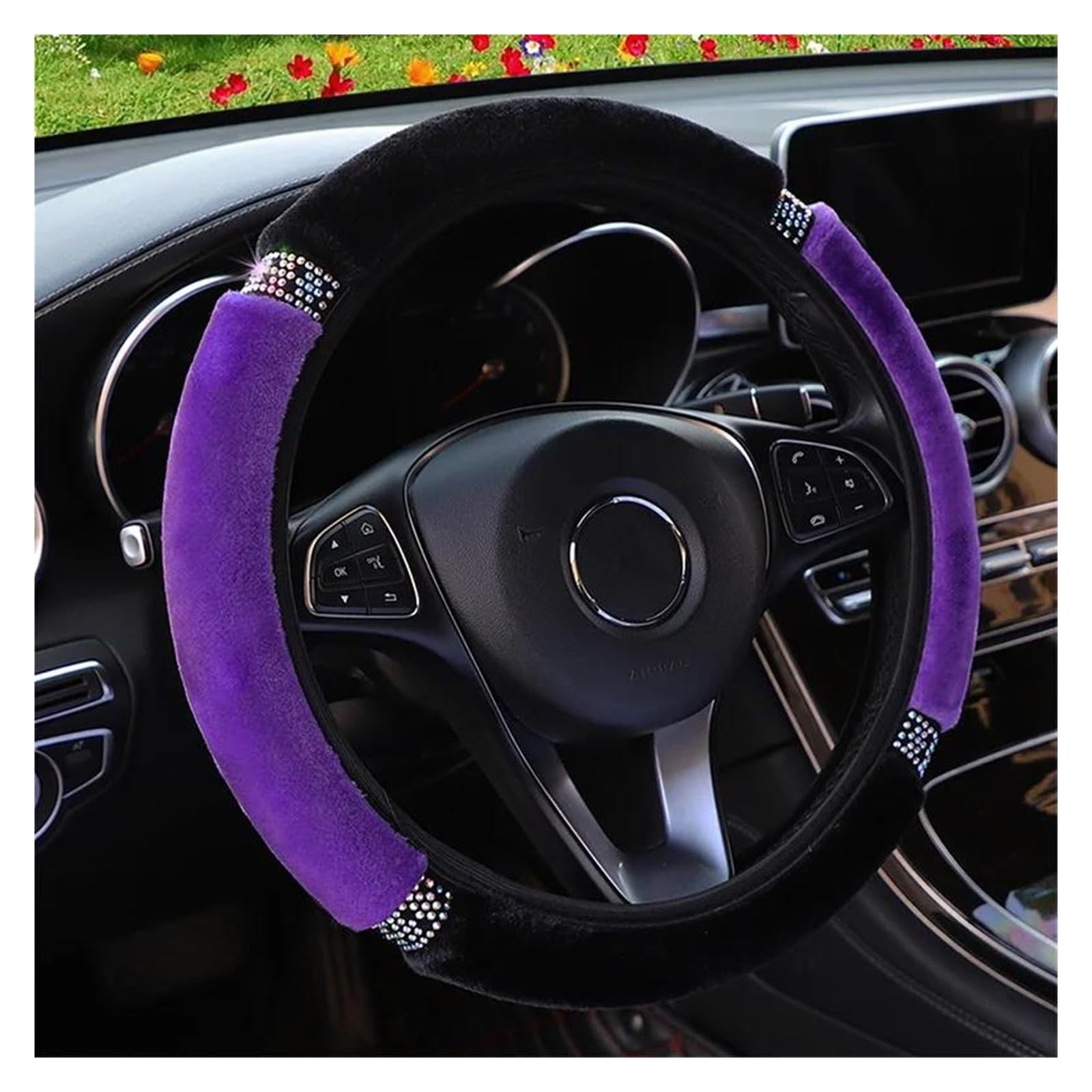 Lenkradhülle Weiche Plüsch-Strass-Auto-Lenkradabdeckung, Universell, 37–38 cm Durchmesser Innenzubehör Auto-Lenkradabdeckung Lenkradschoner(Purple) von DBBPVPLFC